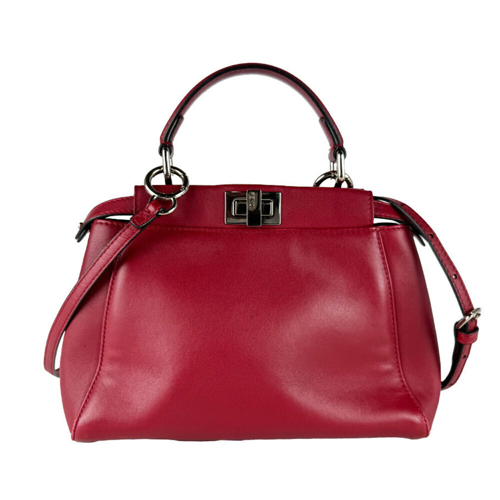 Fendi FENDI Handbag Shoulder Bag Bugs Monster Peekaboo Mini Leather Red Women...